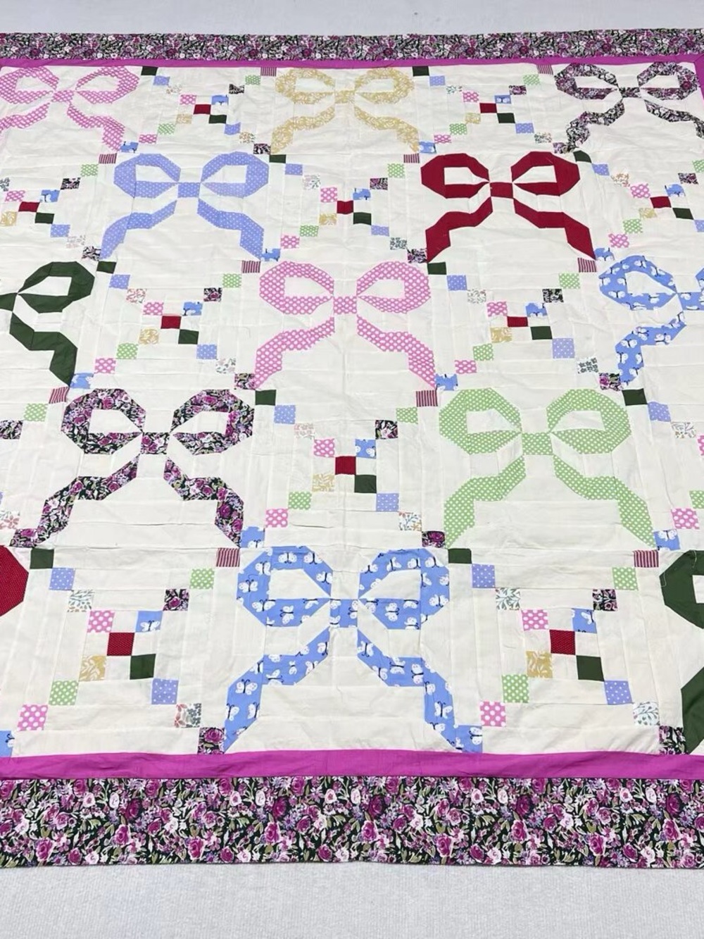 True Lover‘s Knot Patchwork Cotton Quilt Top/Topper Machine pieced 86x86”